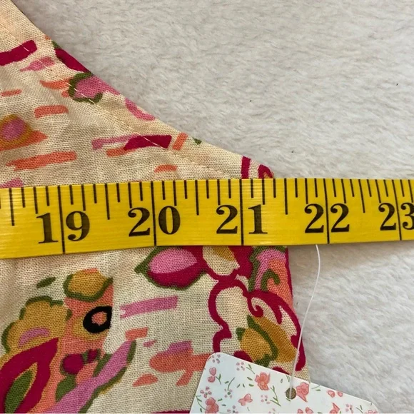 FREE PEOPLE SUMMER IN TULUM LINEN BLEND TUNIC PEBLUM PINK FLORAL mini dress/TOP - Picture 12 of 16